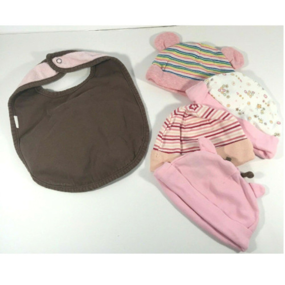 Lot of Baby Hats & Bib | Girls Pink 0-3 Months - Picture 2 of 3